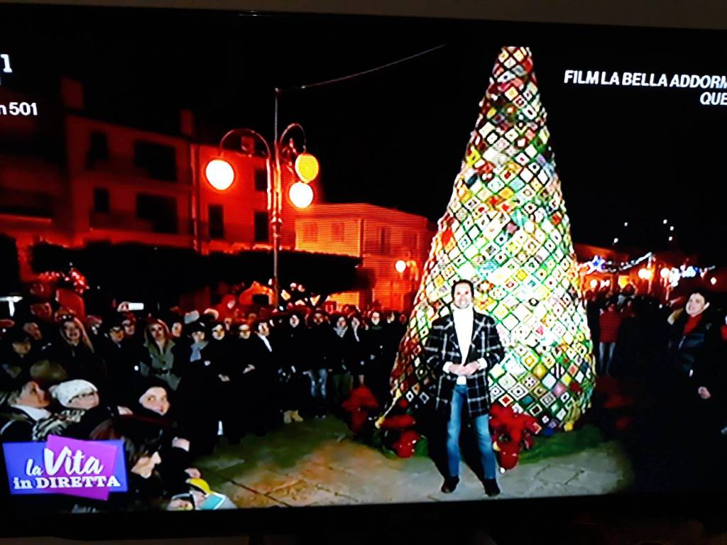 Albero Di Natale Con Mattonelle Alluncinetto.L Albero Di Natale All Uncinetto Finisce Negli Studi Della Vita In Diretta Primonumero