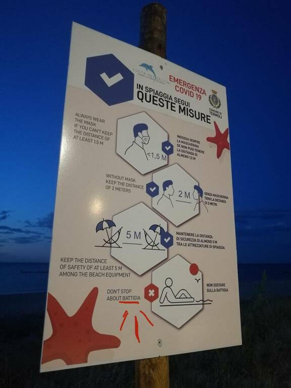 cartello spiaggia libera misura anticovid