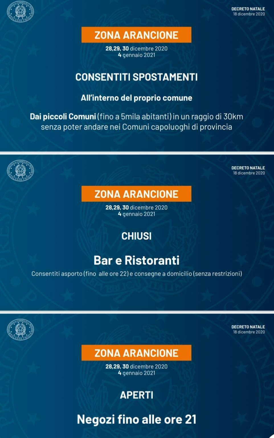 zona arancione dpcm natale