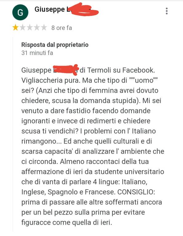 Giuseppe Google recensioni 