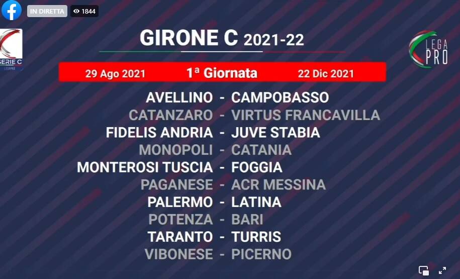 prima giornata Girone C lega Pro