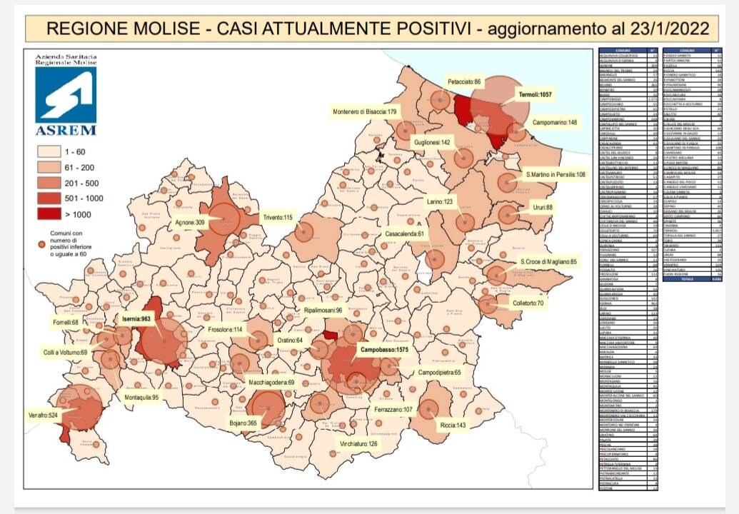 mappa contagi comuni 23 gennaio