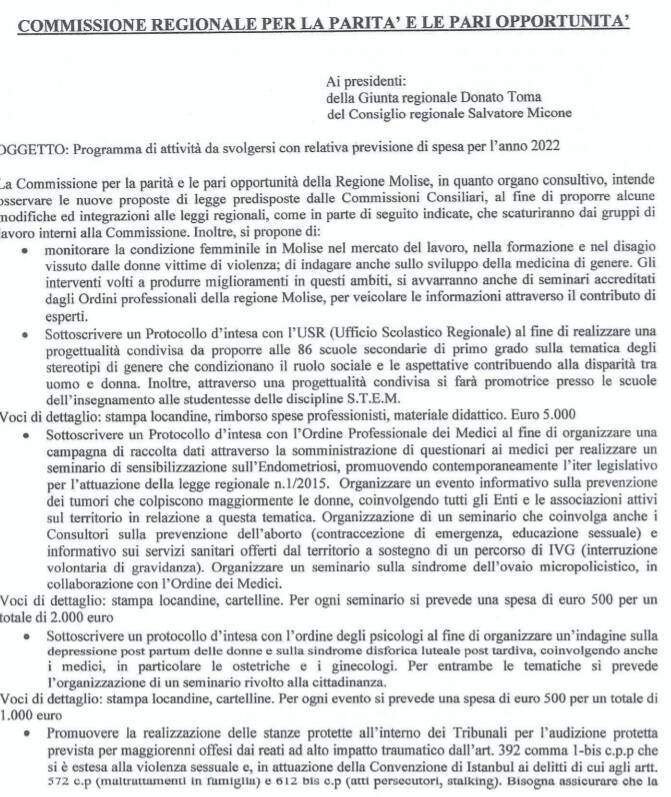 programmazione commissione pari opportunità La Selva