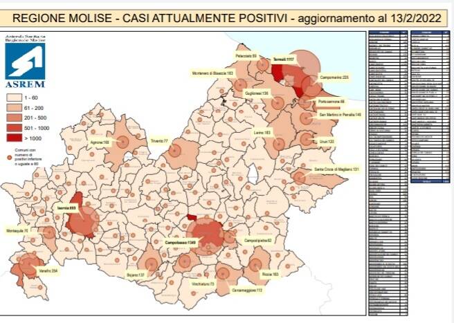 mappa contagi comuni 13 febbraio